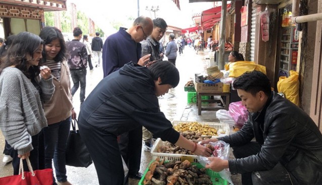 四川省康定市郭達(dá)農(nóng)貿(mào)市場(chǎng)牛肝菌、白菌等野生食用菌已小批量上市